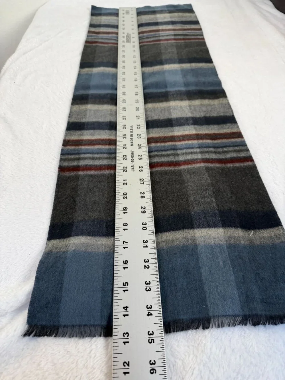 Cashmink Multi Plaid Solid Reversible Scarf Blue Gray Rust Acrylic 30X180 New